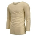 thumbnail image 3 of WREESH Men's Spring Summer Shirts Long Sleeved V-Neck Cotton and Linen Loose Shirt Solid Color Tops Khaki, 3 of 8