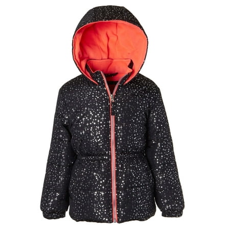 - Pink Platinum Metallic Star Print Puffer Jacket Coat