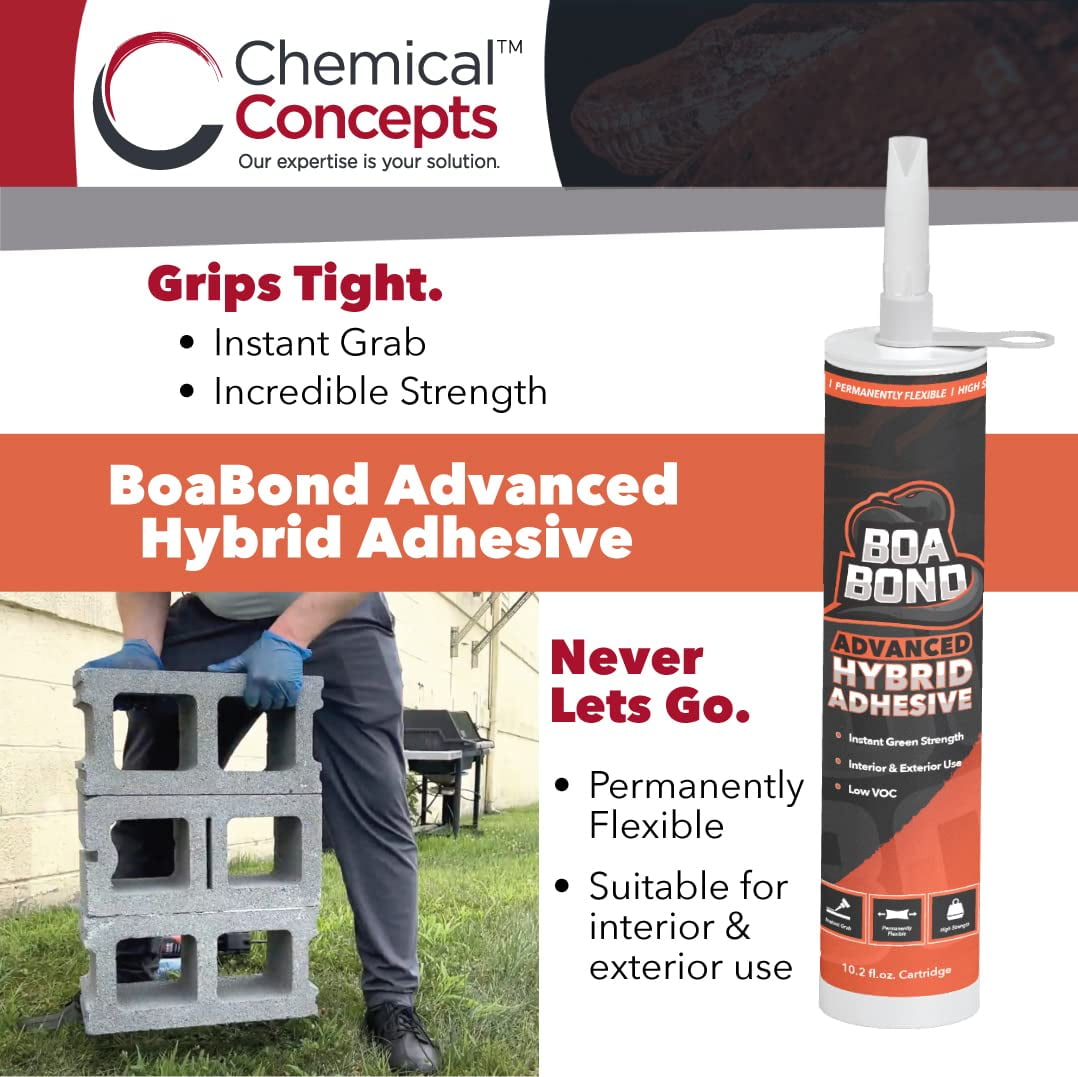 BoaBond Advanced Hybrid Adhesive - Multi-Purpose, Fast Grab, Easy Vertical Installation - Heavy Duty for Construction, Commercial, Caulk, Sealant, or Industrial Applications - Set of 2-10.2oz White