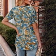 thumbnail image 5 of QUNYINEY Shirts for Women Puff Short Sleeve Floral Crew Neck Casual Tops Pullover Loose Pleated Shirts, 5 of 7
