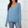 thumbnail image 6 of Garbnen Sweater for Women Knitted Basic V Neck Women's Long Sleeve Tops Lightweight Soft Fall Winter Warm Fashion Tunic Tops for Women Blue M, 6 of 7