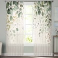 thumbnail image 3 of Sage Green Eucalyptus Semi Sheer Curtains 63 Inch Length 2 Panels Set, Country Leaf Plants Retro Beige Sheer Kitchen Curtain Privacy Voile Window Curtain for Living Room Bedroom Rod Pocket Drapes, 3 of 7