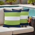 thumbnail image 4 of Navy Blue Green Stripe Outdoor Waterproof Pillow Covers, Modern Art Horizontal Striped Decorative Square Throw Pillowcase Sofa Cushion Sham for Patio/Couch/Chair, 26"x26" 2 Pack, 4 of 8