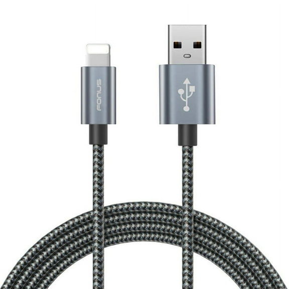 10ft USB Cable for iPhone 11/Pro/Max - Charger Cord Power Wire Braided Long Sync Fast Charge Data High Speed Gray Compatible With iPhone 11/Pro/Max