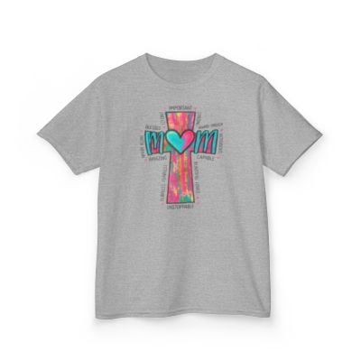 Colorful Cross Mom Tribute July 4th Kids Heavy Cotton Tee-KHJUL4501B-Sport Grey-XS