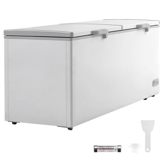 KFFKFF 19.8 Cu.Ft Commercial Chest Freezer, 561L Deep Freezer with Dual Lock Lids, 7-Level Temp Control, LED Light, 4 Removable Baskets & 6 Rolling Wheels for Home Garage