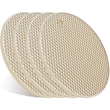 4 Pcs Trivets for Hot Pots and Pans, Kitchen Heat Resistant Silicone Trivet, Extra Thick, Large, Non Slip (Beige)