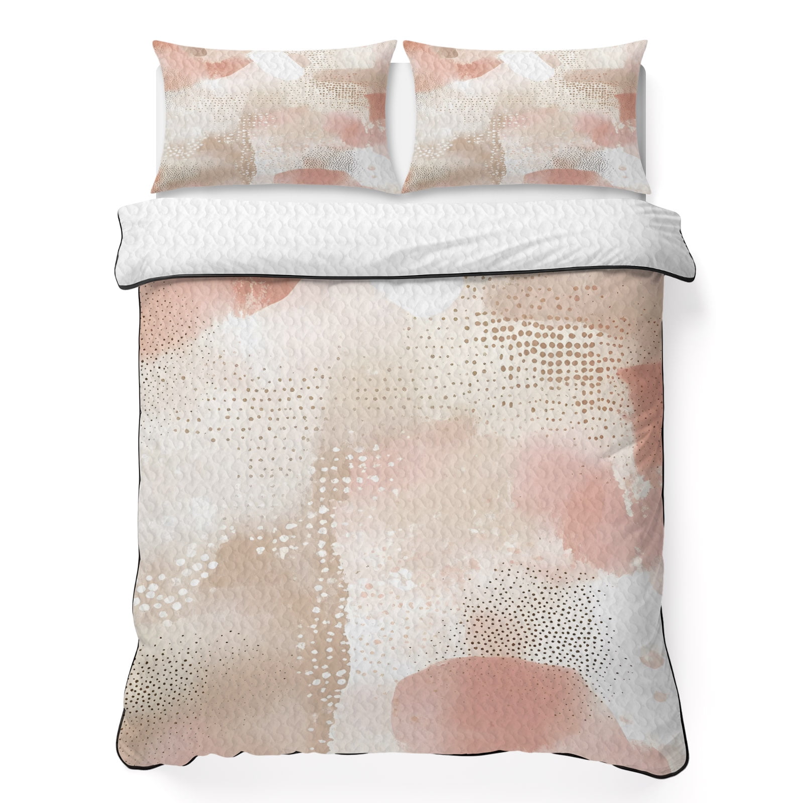 Nordic Boho 3 Piece Quilt Bedding Set with 2 Pillow Shams Pink Watercolor Color Block Lightweight Bedspread Coverlet Soft Breathable All Season Quilt 96 x 106 Inch