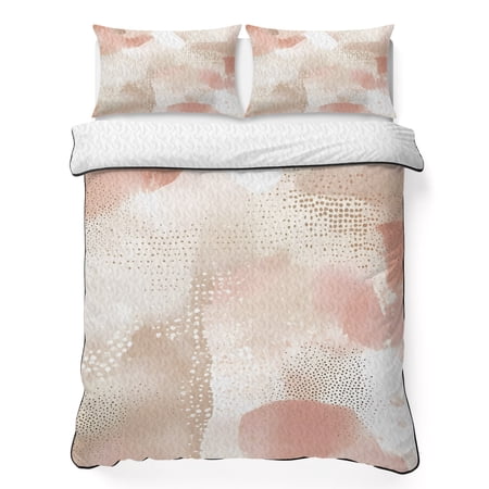 Nordic Boho 3 Piece Quilt Bedding Set with 2 Pillow Shams Pink Watercolor Color Block Lightweight Bedspread Coverlet Soft Breathable All Season Quilt 68 x 98 Inch