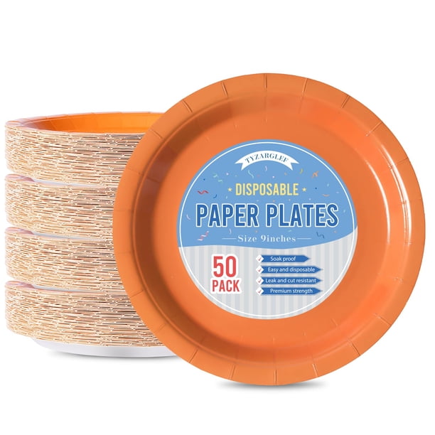 Platos de papel desechables Tyzarglef, 23 cm, naranja, 50 unidades