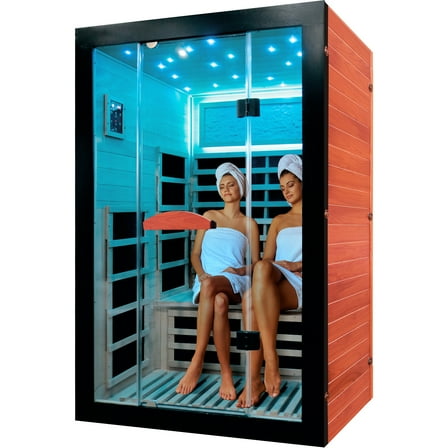 OUTEXER Saunas Home Sauna Low EMF Sauna, 2 Person Indoor Saunas Far Infrared Sauna Room with Starry Sky Lights, Two Person Dry Sauna with Chromotherapy Lights for Home Living Room Garage Gym