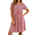 thumbnail image 2 of Snorda Summer Dress for Women Striped Dress Crew Neck Short Sleeve Patchwork Dresses Casual Loose Soft Breathable Dresses for Women All-Day Comfortable Wear, 2 of 7