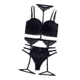 thumbnail image 3 of Conjunto de lencería para mujer, elegante y a la moda, con sujetador de encaje, bragas y liguero, ropa de dormir para la noche de bodas, color negro M, 3 of 12