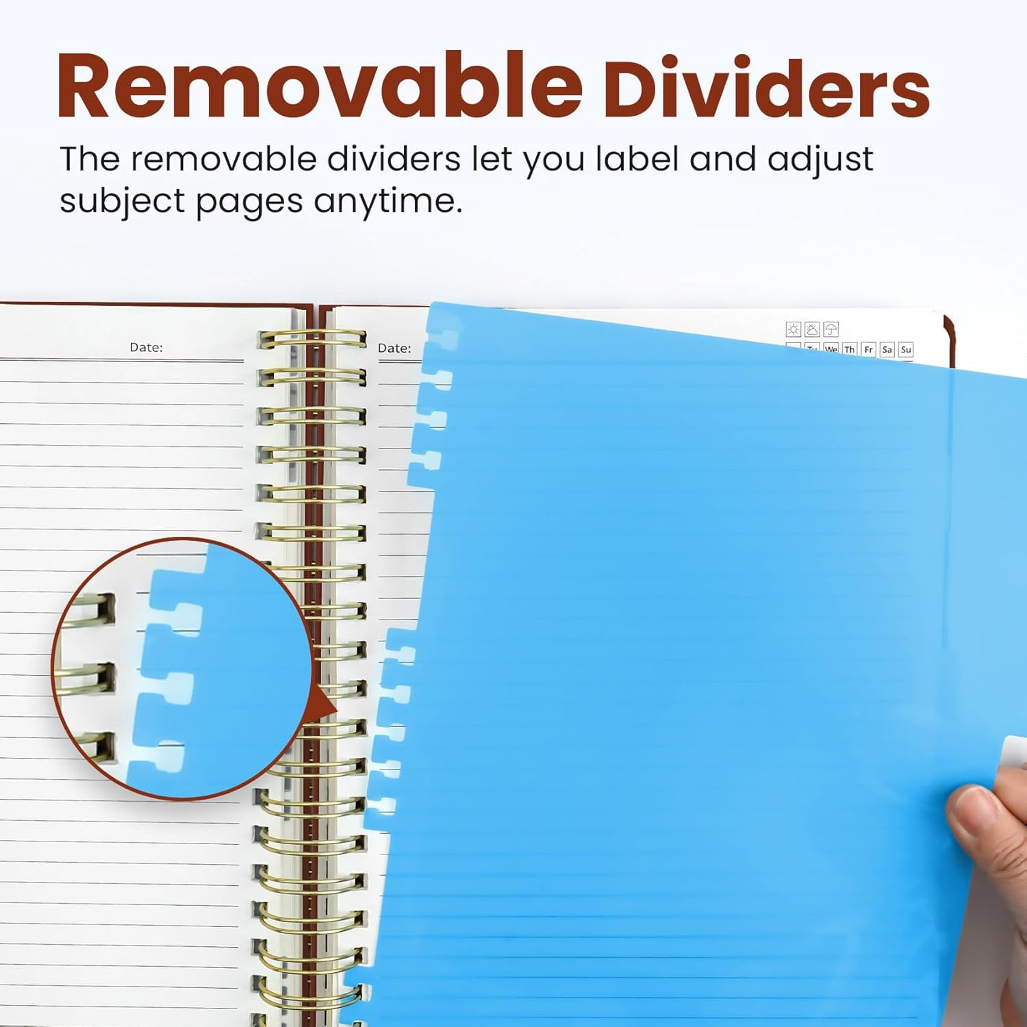 Hardcover Spiral Journal Notebooks for Work With Removable Dividers & Tabs, 8.5"x11" 5 Subject Notebook for Note Taking & Organizer, A4 College Ruled Lined Journal for Women & Writing, Rust Brown
