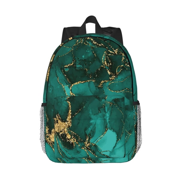 Disketp Green Gold Glitter Mochila Escolar de 15 Pulgadas, Mochila Ligera para Estudiantes, Viajes y Trabajo, Cómoda y Resistente para el Uso Diario
