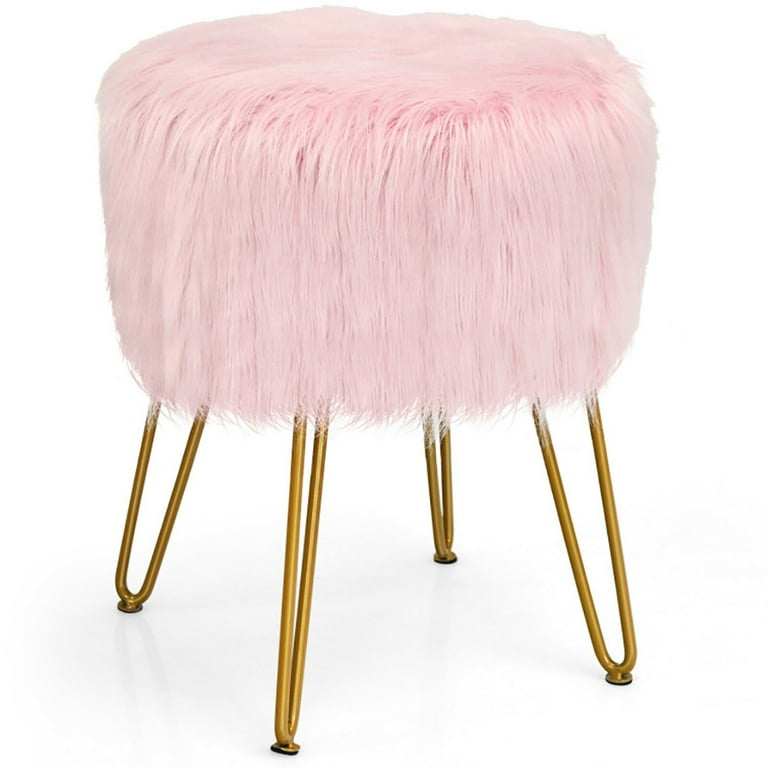 Topcobe Faux Fur Vanity Stool Chair with Metal Legs for Bedroom