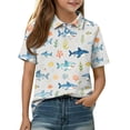 thumbnail image 2 of Girls Polo Shirt Short Sleeve Henley Cute Cartoon Animal Print School Uniform Button Closure Active Comfy T Shirts, 150, 2 of 5