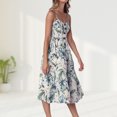 thumbnail image 4 of Vestido largo elegante con cuello en V para mujer Vestido con tirantes estampados con bolsillos Traje de vacaciones FLhrweasw Nuevo, 4 of 9