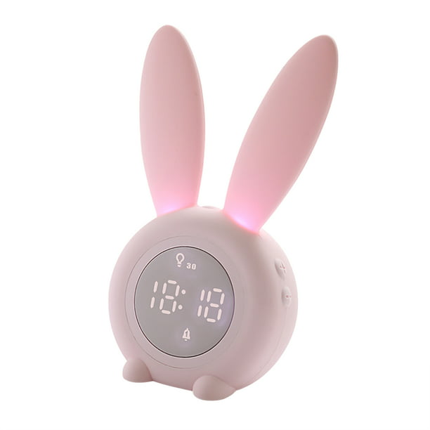 Portable Cute Rabbit Shape Digital Clock With Led Sound Night Light  Function Rechargeable Table Wall Clocks For Home Decor Pink