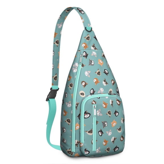 Vintage Cat Print Sling Backpack – Cute Watercolor Hand-Drawn Cat Crossbody Bag for Travel & Hiking