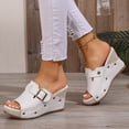 thumbnail image 2 of Women's Raffia Wedge Heeled Mules, Buckle Strap Peep Toe Dress Sandals, Plus Size Comfortable Wedge Heel Shoes for Spring Summer Wear, 2 of 10