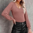 thumbnail image 1 of Qertyioot Blouse Régulière Polyvalente pour Femmes d'Hiver, Aguichant, Extensible, à Col en V, à Manches Longues, 1 of 8