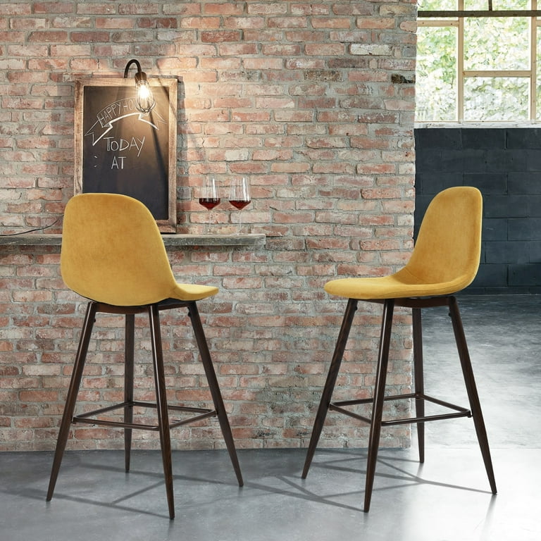 CHARLTON C YELLOW Homy Casa Charlton Fabric Upholstered Walnut Wood Finish Metal Leg Counter Stools Bar Stools Set of 2 N A Green Bar height Walmart