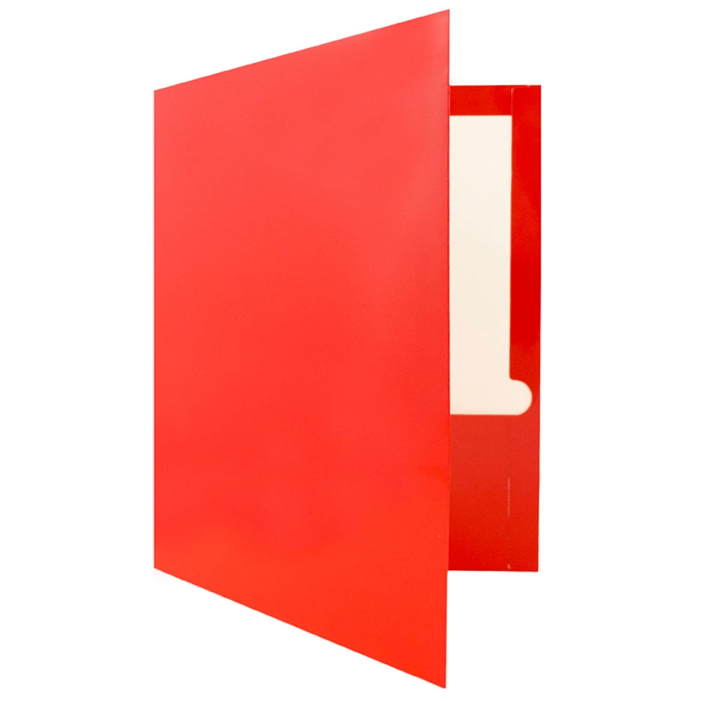 JAM Paper Laminated Two Pocket Glossy Folders, Red, Bulk 100/Box