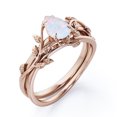thumbnail image 4 of JeenMata Prong Setting 1 Carat Teardrop Natural Opal Leaf Pattern Bridal Ring Set in 18K Rose Gold Plating over Silver, 4 of 7
