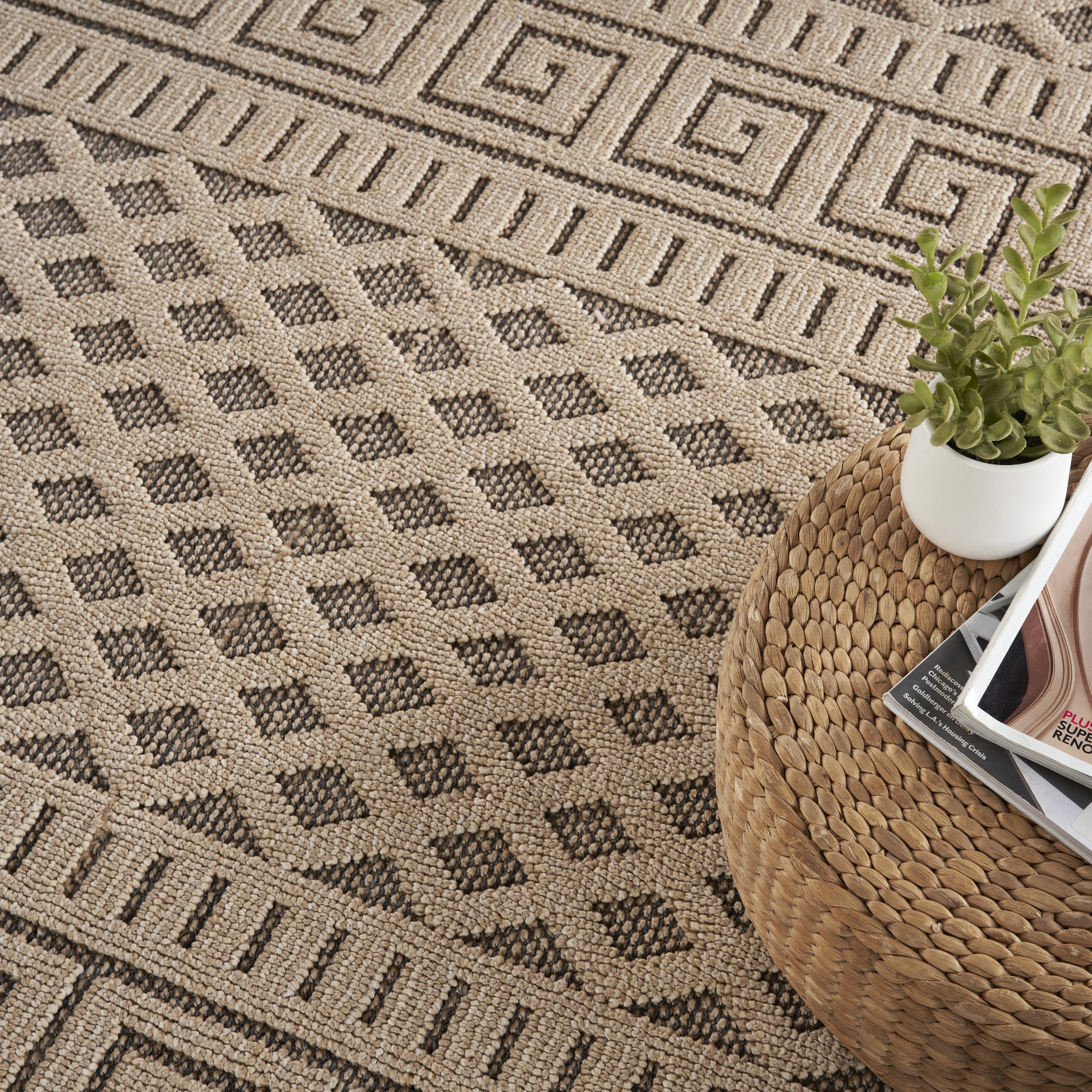 Nourison Elwood Moroccan Modern Mocha 9' x 12'2" Area Rug, (9' x 12')