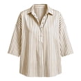 thumbnail image 7 of ClodeEU Women's Striped 3/4 Sleeve V Neck Button Down Shirt,Casual Loose Fit Blouse Top Brown,Women's Plus M, 7 of 7
