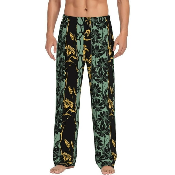 Daiia Lilies Flowers Men's Sleep Pant with Pockets and Drawstring,Pajama Pants-XX-Large