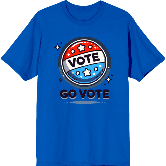 Go Vote Button! Adult Royal Blue Crew Neck Short Sleeve Tee-Medium
