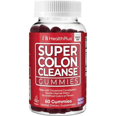 Health Plus Super Colon Cleanse Gummies, Natural Senna Leaf Extract, Gentle, Overnight Relief from Occasional Constipation, Dietary Supplement, Mixed Berry Flavor, 60 Count