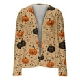 thumbnail image 4 of WTOBBY Women's Halloween Print Cardigan Long Sleeve Open Front Knit Sweater Casual Mid Length Cover Up with Pockets Spooky Design Fall Novelty Outerwear,Earthy Yellow 2XL, 4 of 5