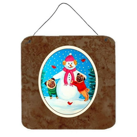 Snowman with Pug Winter Snowman Wall or Door Hanging Prints