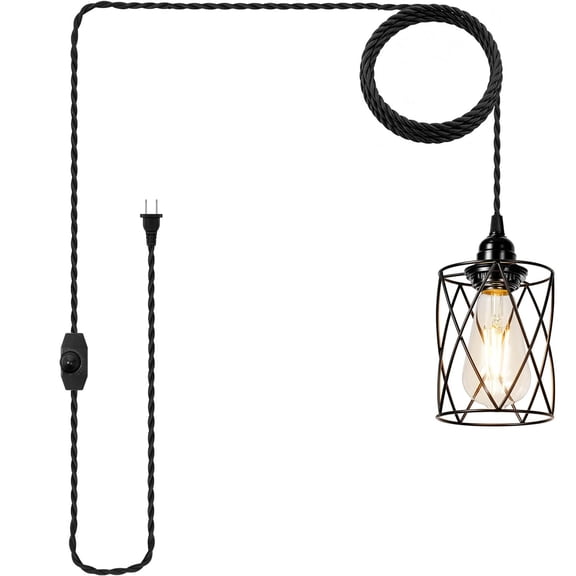 Plug in Pendant Light Fixture with 15FT Plug in Cord/Dimmer Switch Hanging Lights for Home Decor Dining Room Kitchen Island Living Room Bedroom
