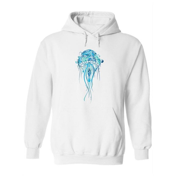 Blue Jellyfish With Patterns Hoodie Women -Image by Shutterstock, Female x-Large
