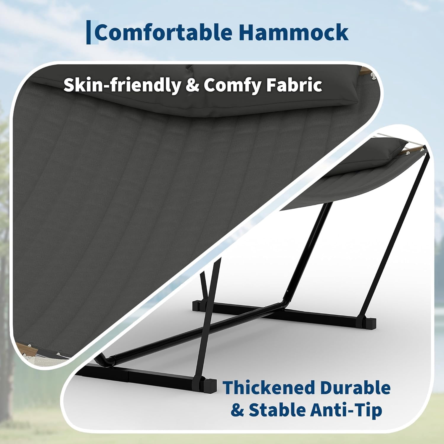 2 Person Outdoor Hammock with Stand, Heavy Duty Portable Double Hammock with Balance Rope, MAX 450 LBS Capacity for Patio, Backyard, Garden, Beach