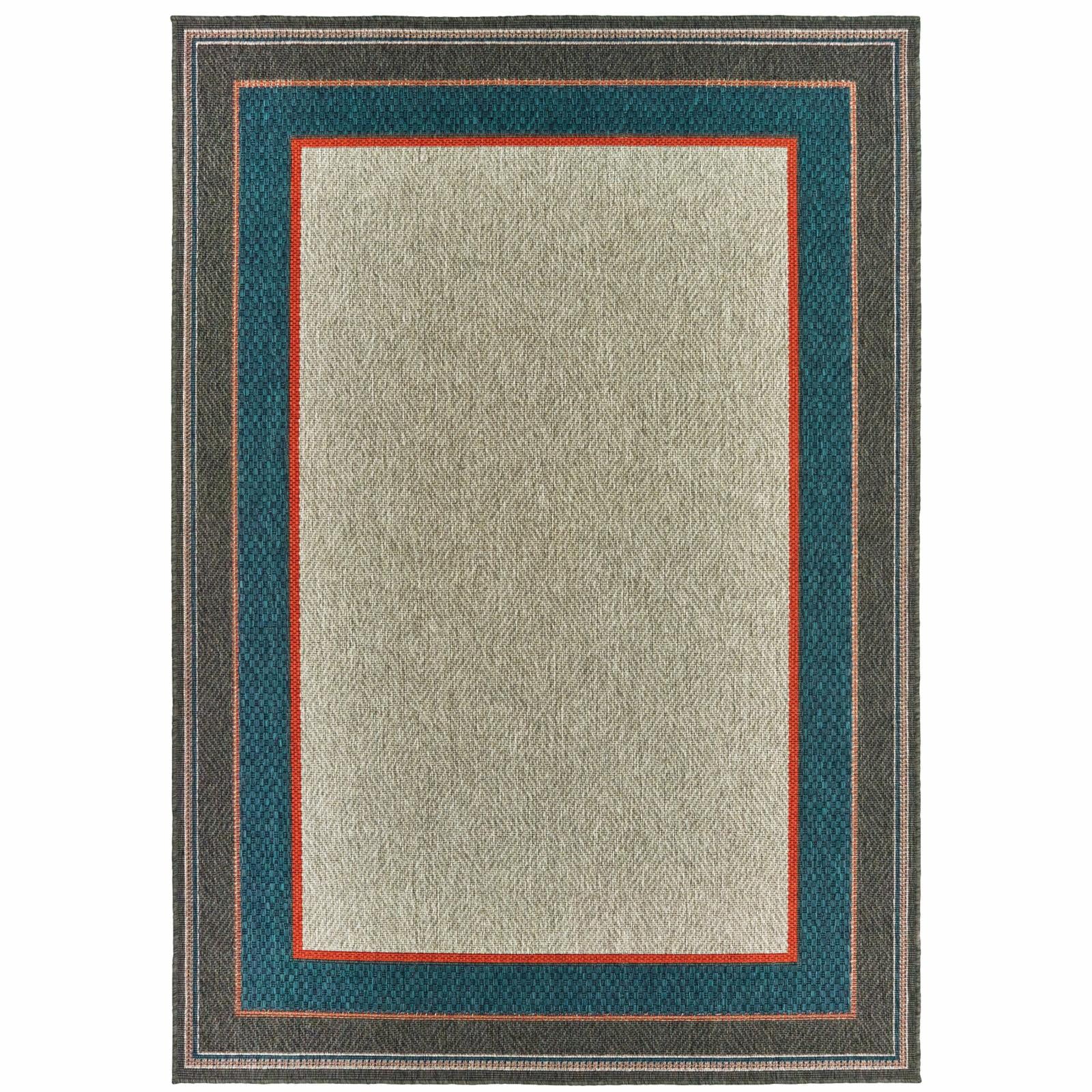 Avalon Home Lakeland Bordered Indoor/Outdoor Rug, 1'10" X 7'6" Runner, Grey/ Teal