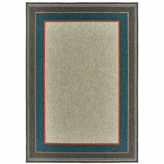Avalon Home Lakeland Bordered Indoor/Outdoor Rug, 7'10" X 10', Grey/ Teal
