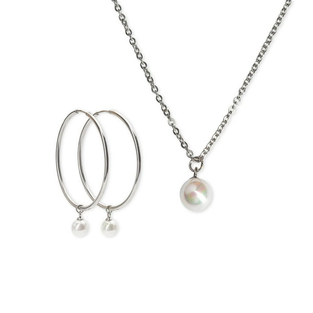 Set Juego de Joyería para Mujer LuckyLy con Perlas Naturales Aretes y Collar de Acero Inoxidable Modelo Adele UNITALLA