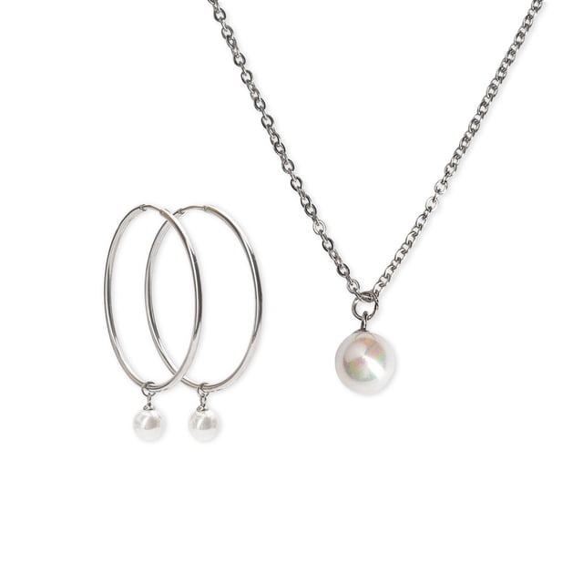 Set Juego de Joyería para Mujer LuckyLy con Perlas Naturales Aretes y Collar de Acero Inoxidable Modelo Adele UNITALLA
