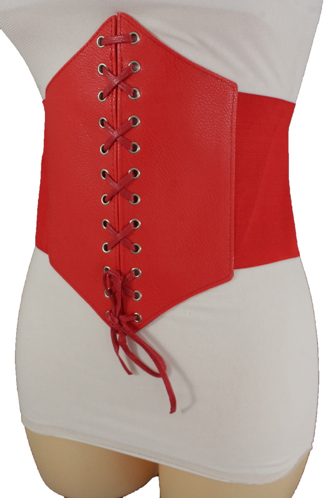 Women Corset Belt Hip High Waist Red Stretch Wide Faux Leather Sexy