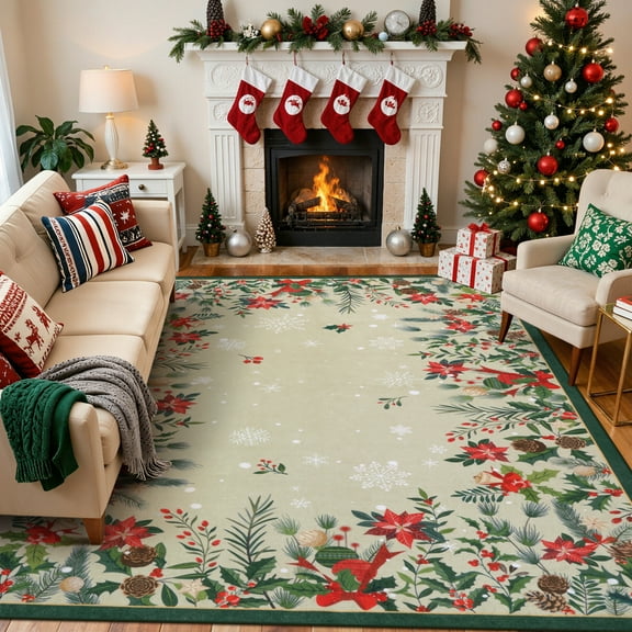 Wonnitar 8x10 Christmas Rug Washable Area Rug Holiday Rug for Living Room, Kitchen, Bedroom, Christmas Green