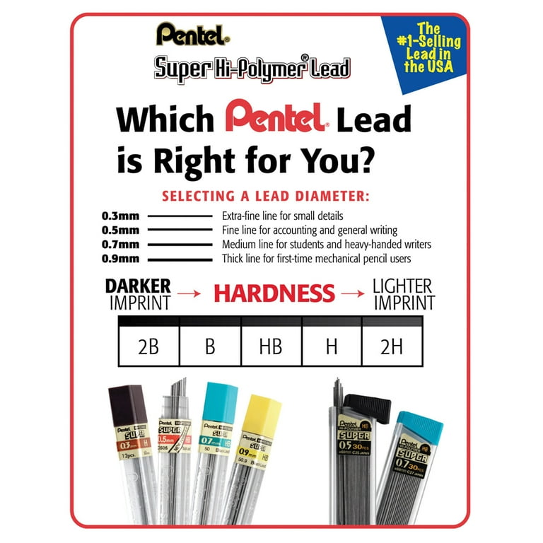 Pentel Super Hi-Polymer Leads - 0.7 mmMedium Point - 2H - Black - 144 / Box Pentel Super Hi-Polymer Leads - 0.7 mmMedium Point - 2H - Black - 144 / Box