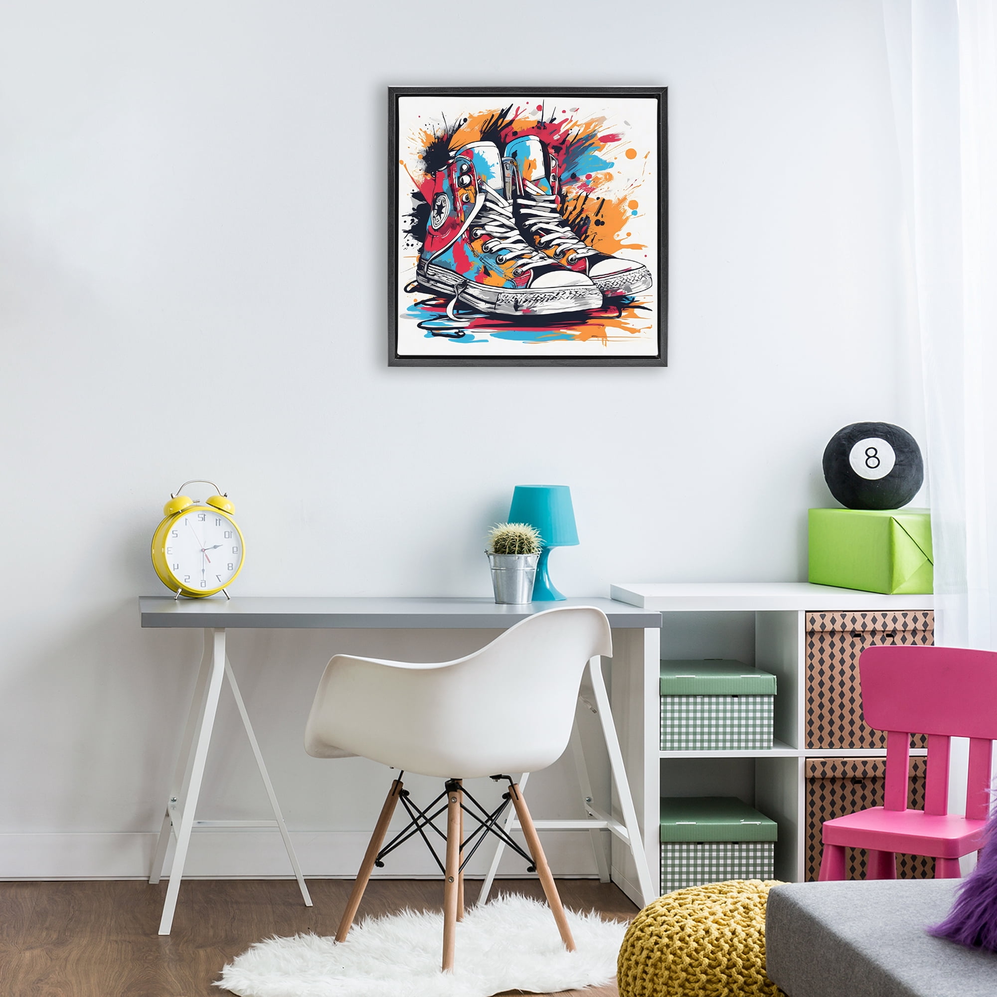 Stupell Industries Colorful Sneakers Graffiti Splash Black Framed Floater Canvas Wall Art, design by Creative Studio