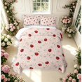 thumbnail image 2 of Erosebridal Vintage Bug Ladybug Quilt King,Watercolor Daisy Flowers King Coverlet Set,Ivory Red,3 Pieces,1 Bedspread and 2 Pillowcases, 2 of 7
