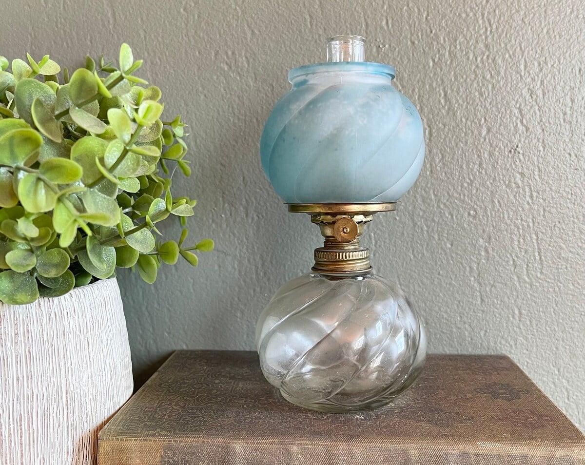 Vintage Miniature Clear Glass Oil Lamp