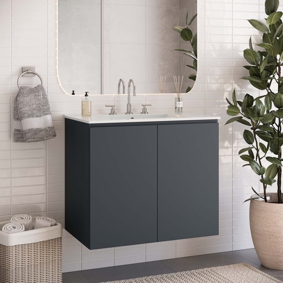 Modway Bryn 30" Wall-Mount Bathroom Vanity in Gray White